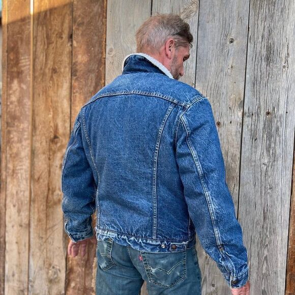 Levis San Francisco1970's Denim Blue Jean Sherpa Jacket Made in the USA Size 42 - Picture 8 of 9